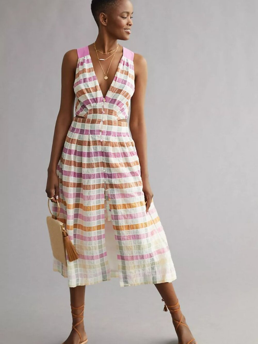 Anthropologie Ombre Plaid Midi Sleveless Sundress